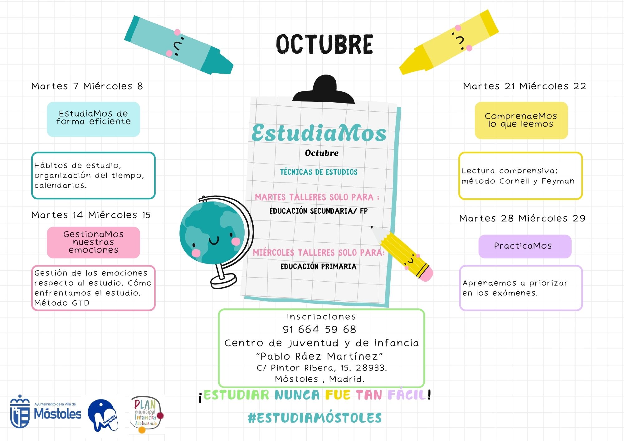Móstoles ofrece cursos gratuitos para mejorar organización, comprensión lectora y preparación de exámenes