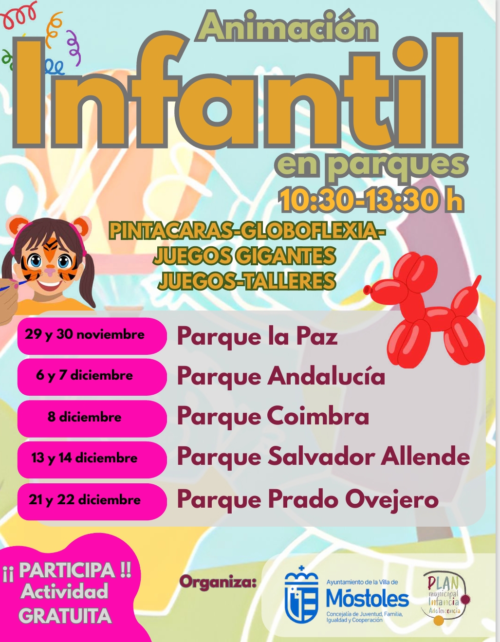 El Ayuntamiento de Móstoles organiza una novedosa iniciativa de animación infantil gratuita en los parques del municipio