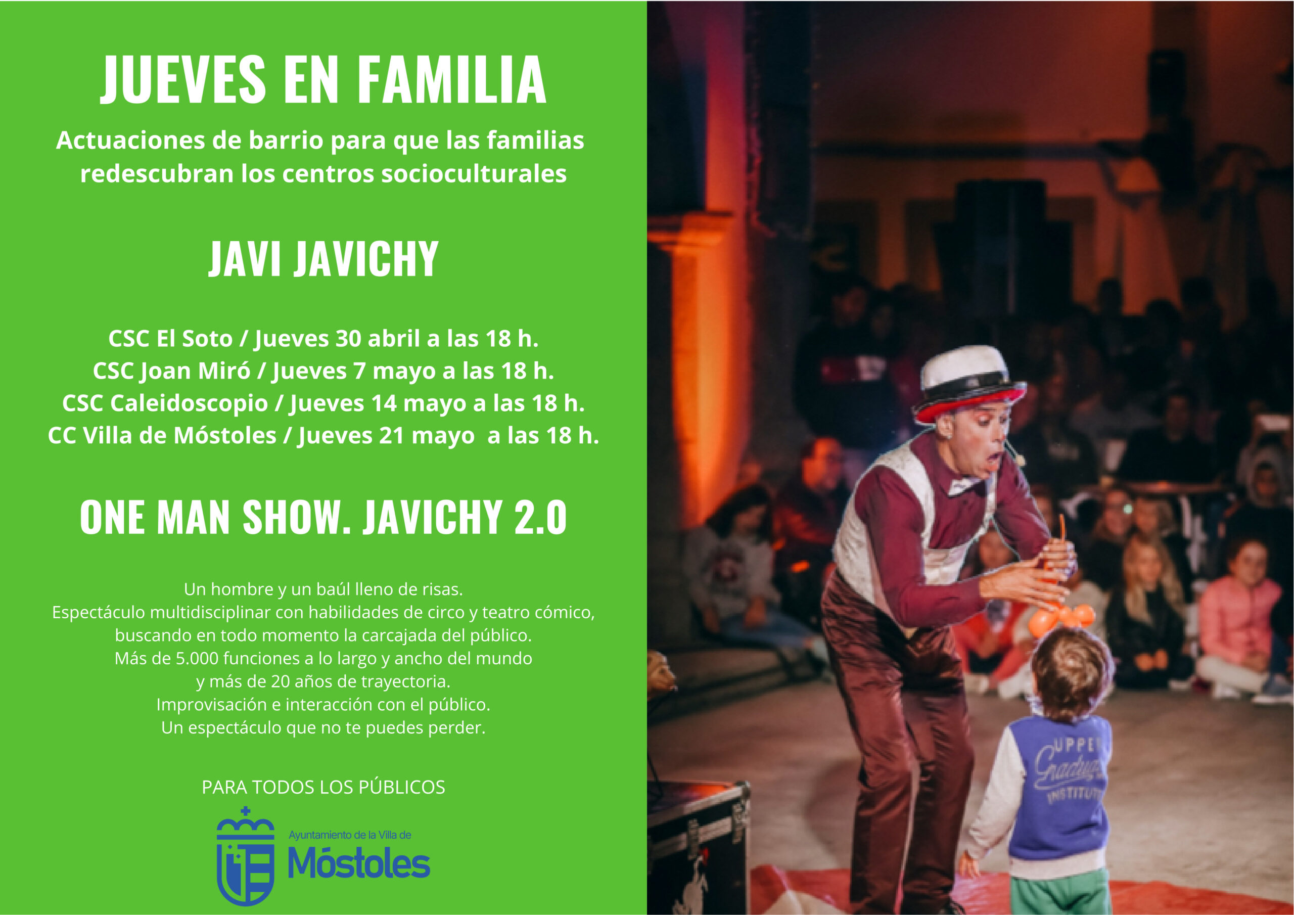 El malabarista Javi Javichy protagoniza Jueves en Familia con un espectáculo de circo, teatro y mucho humor