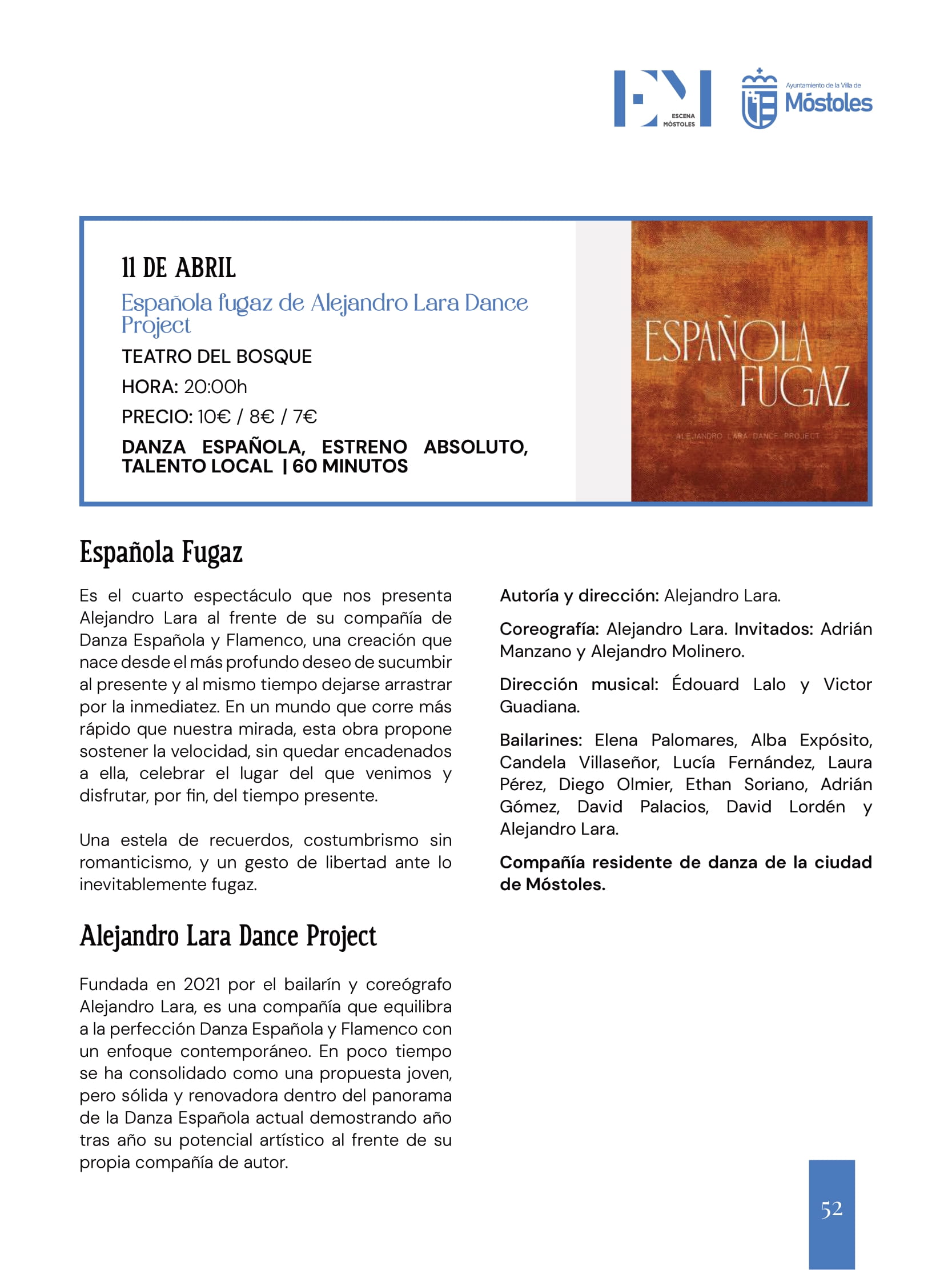 El coreógrafo Alejandro Lara lleva su “Española Fugaz” al Teatro del Bosque