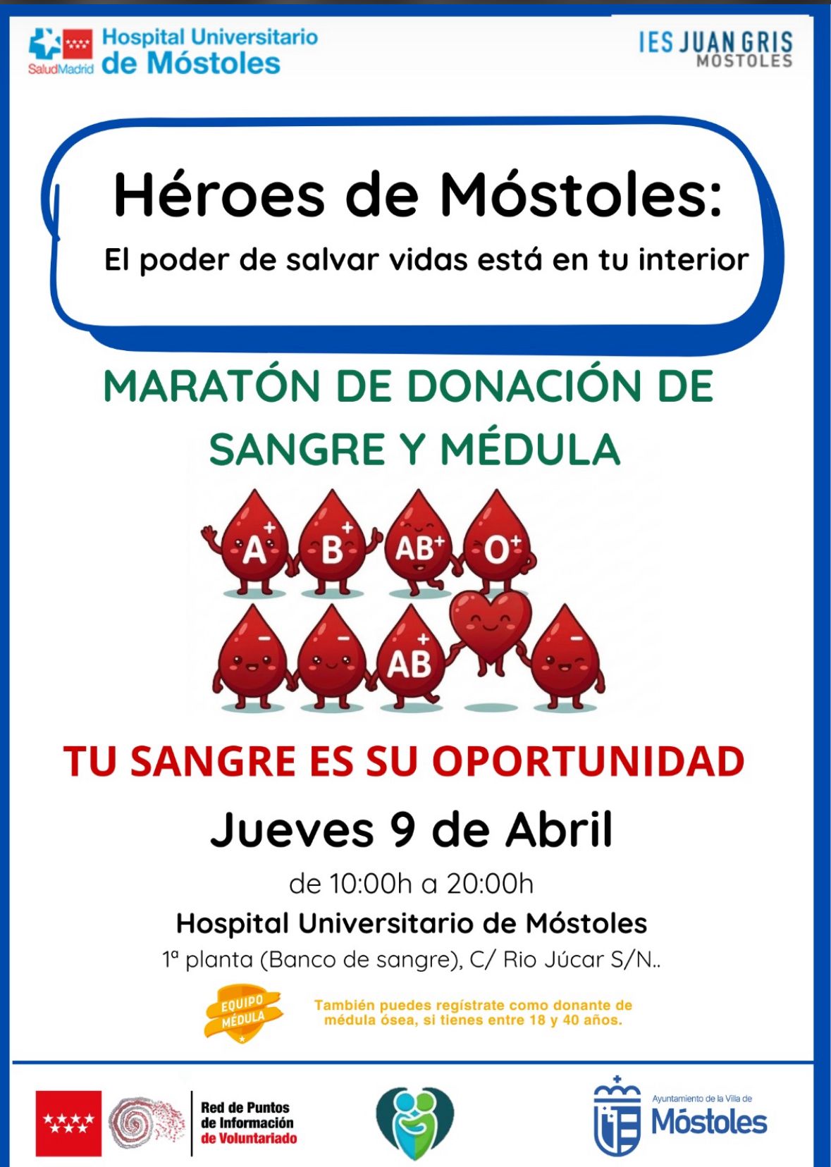 Alumnos del IES Juan Gris colaboran en el maratón de donación de sangre y médula del Hospital Universitario de Móstoles