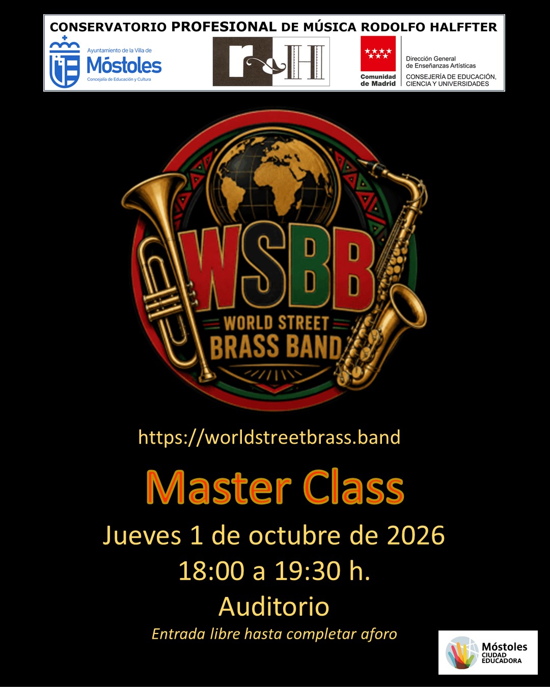 La World Street Brass Band ofrecerá una clase magistral en el conservatorio Rodolfo Halffter de Móstoles