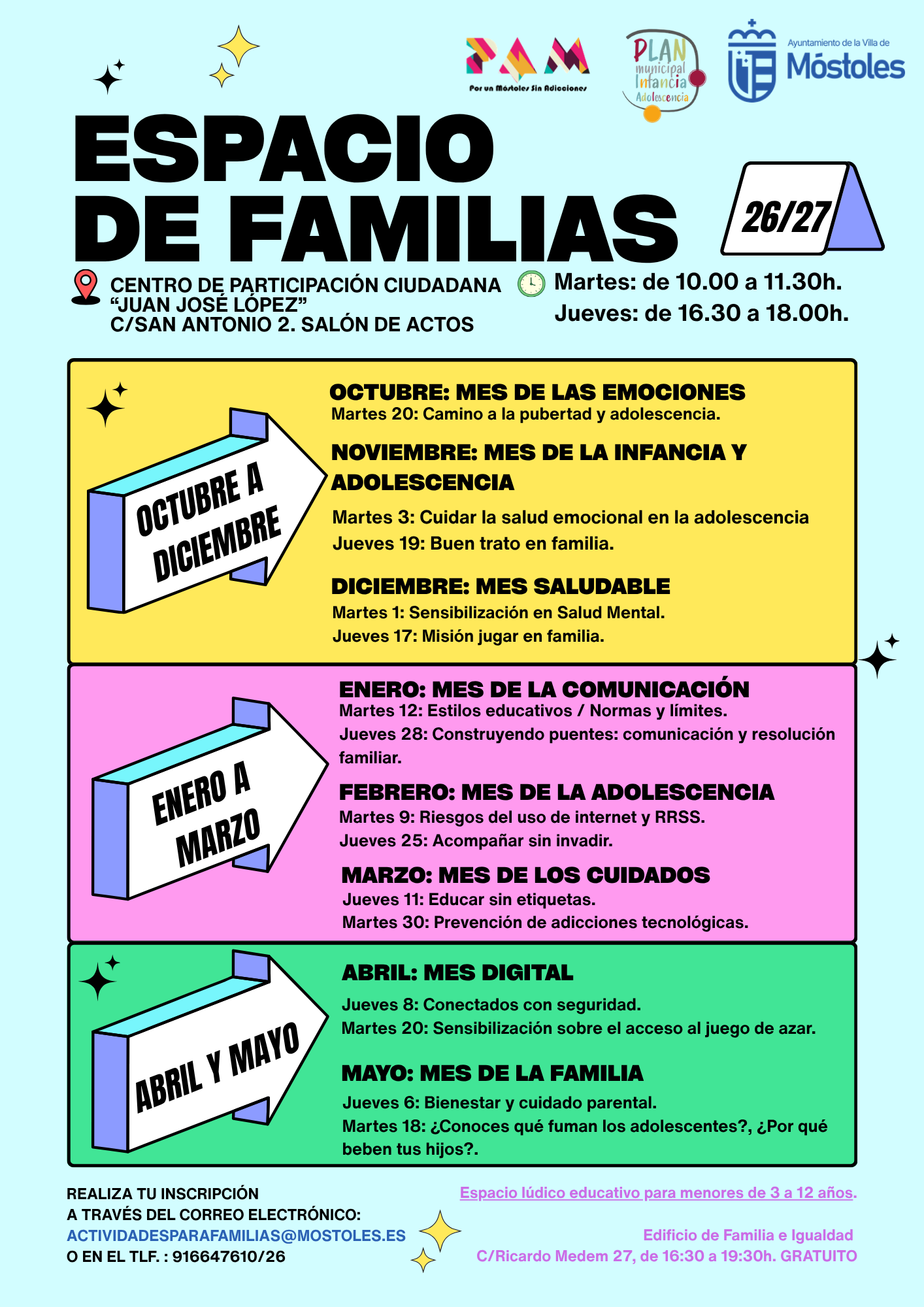 Móstoles pone en marcha una nueva edición de Espacio de Familias con talleres gratuitos para las familias