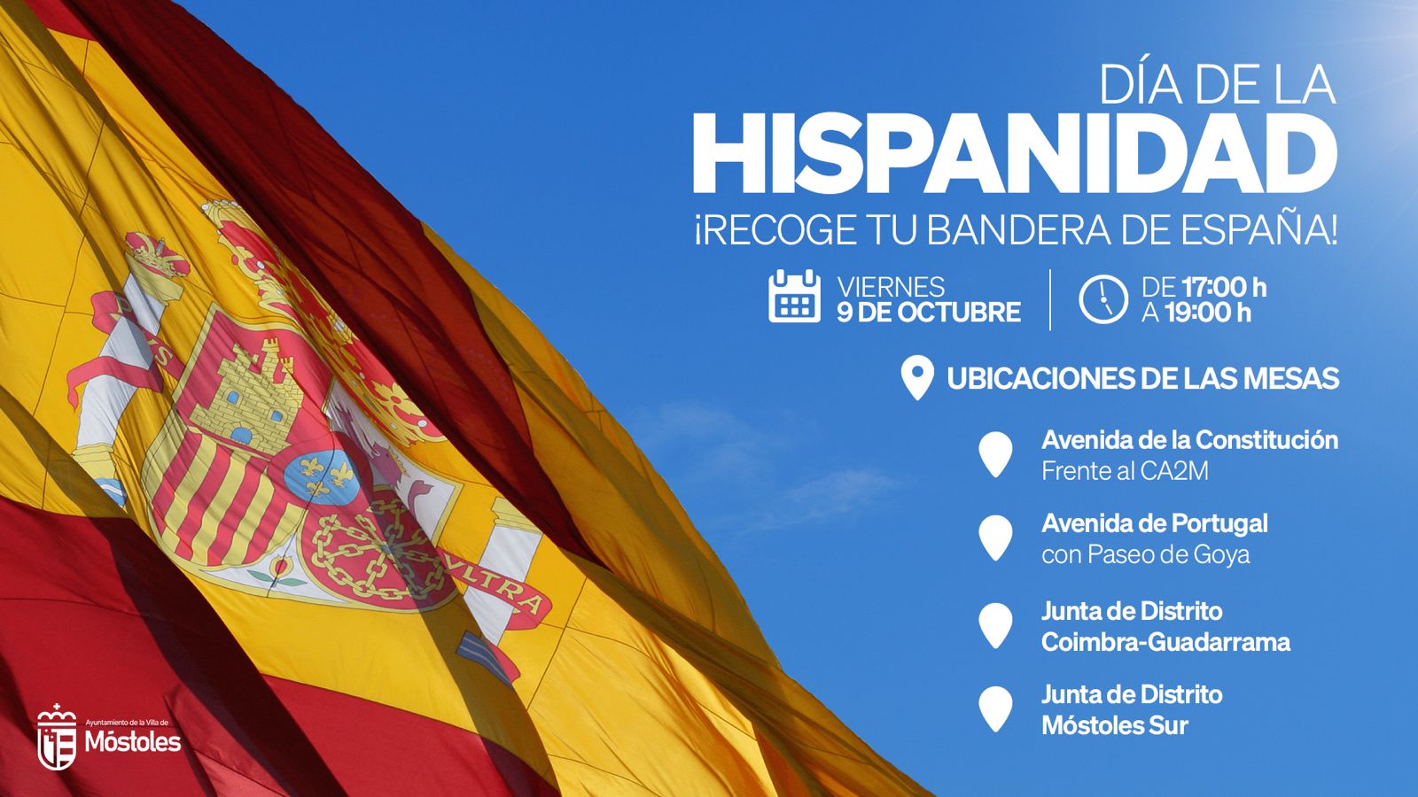 El Ayuntamiento de Móstoles repartirá banderas de España para celebrar el Día de la Hispanidad